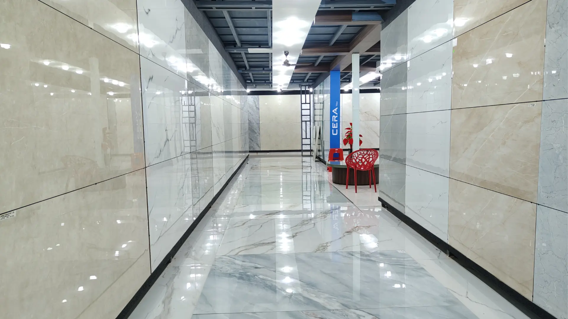 Showroom Tiles Display Corridor &amp; Seating - Royal Tiles & Granites Showroom Gallery
